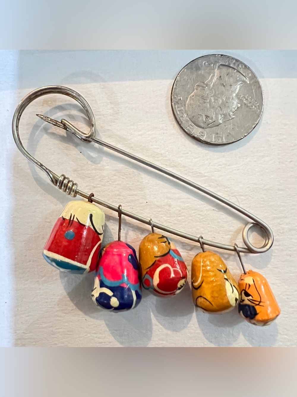Hand-Painted Ceramic Bead Charm Brooch - Multicolor - Picture 3 of 5